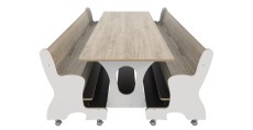 Hoogzit tafel L220 x B80 cm wit met grey craft oak en 2 banken Tangara Groothandel voor de Kinderopvang Kinderdagverblijfinrichting